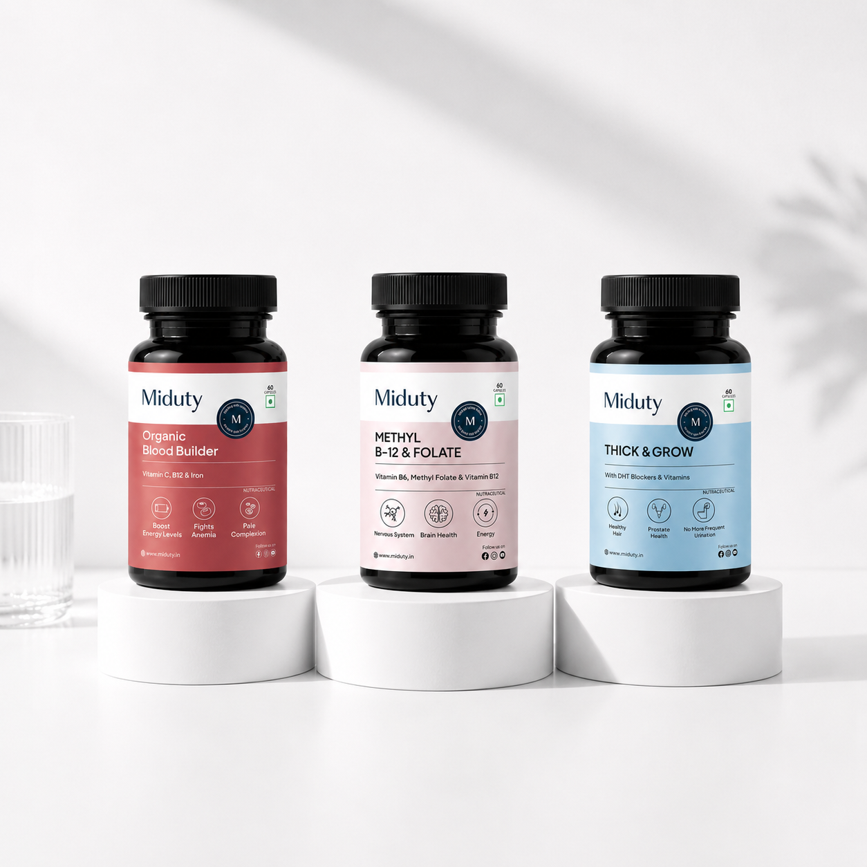 Three Miduty branded supplement