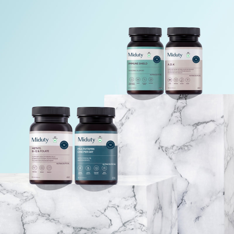 Collection of Miduty supplement bottles