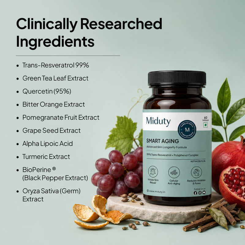 Clinically researched ingredients for Miduty Smart Aging