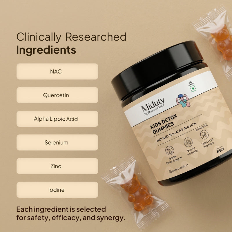 Maludy Kids Detox Gummies packaging with clinically researched ingredients