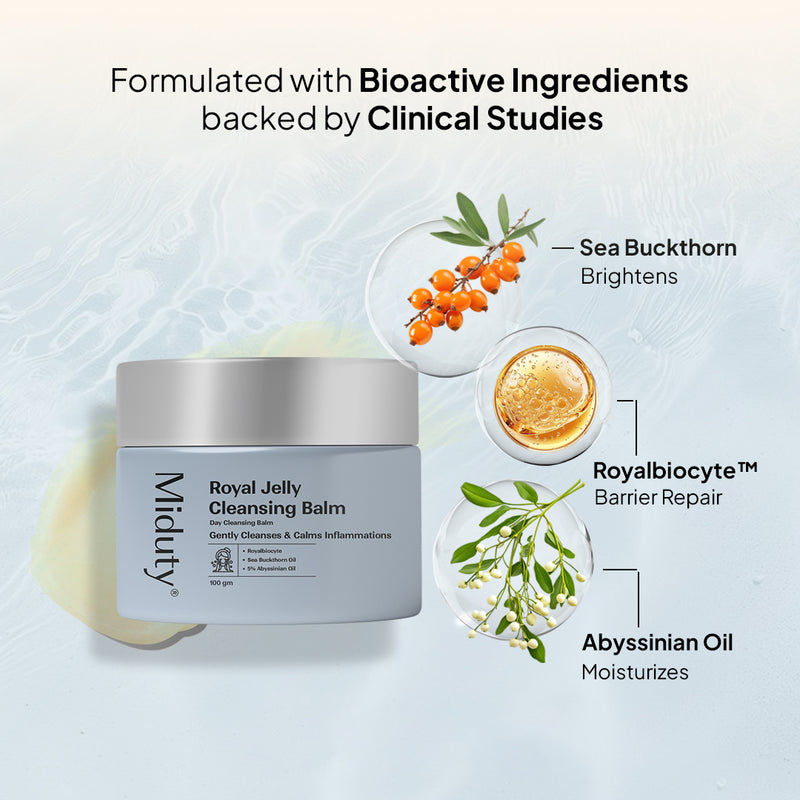 Royal Jelly Cleansing Balm with bioactive ingredients and clinical study information