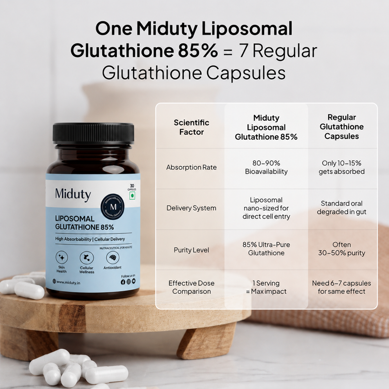 1 Miduty Liposomal Glutathione 85% = 7 regular glutathione capsules