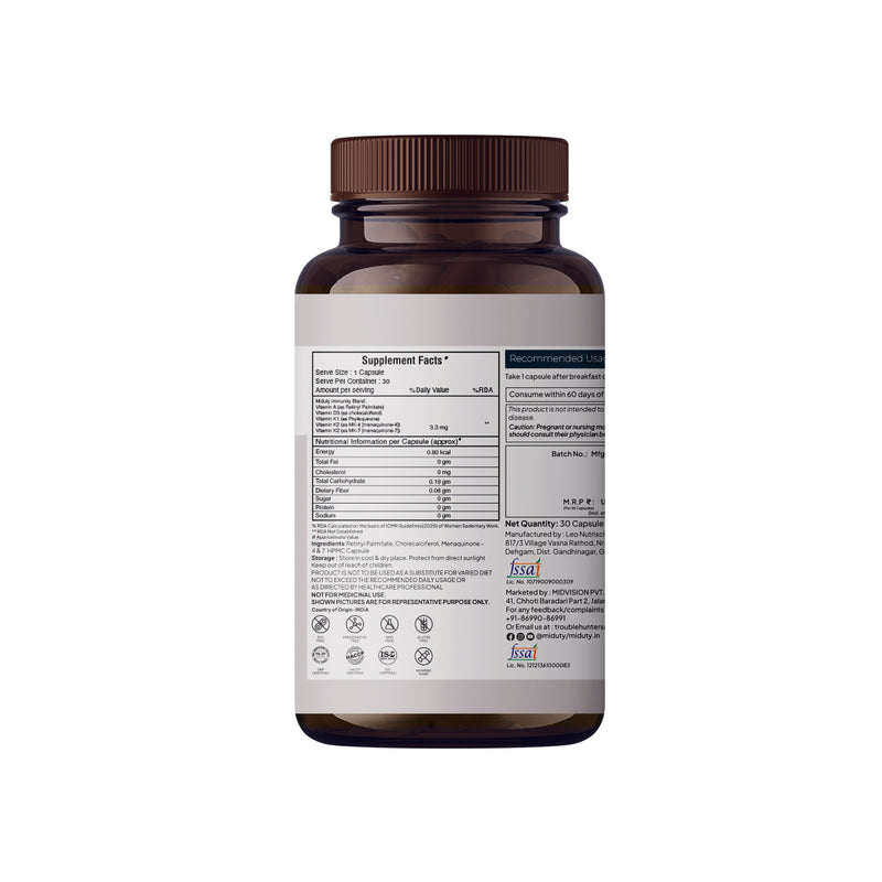 Vitamin ADK | 5000 IU | Vitamin A, K1, K2 & D3 Capsules