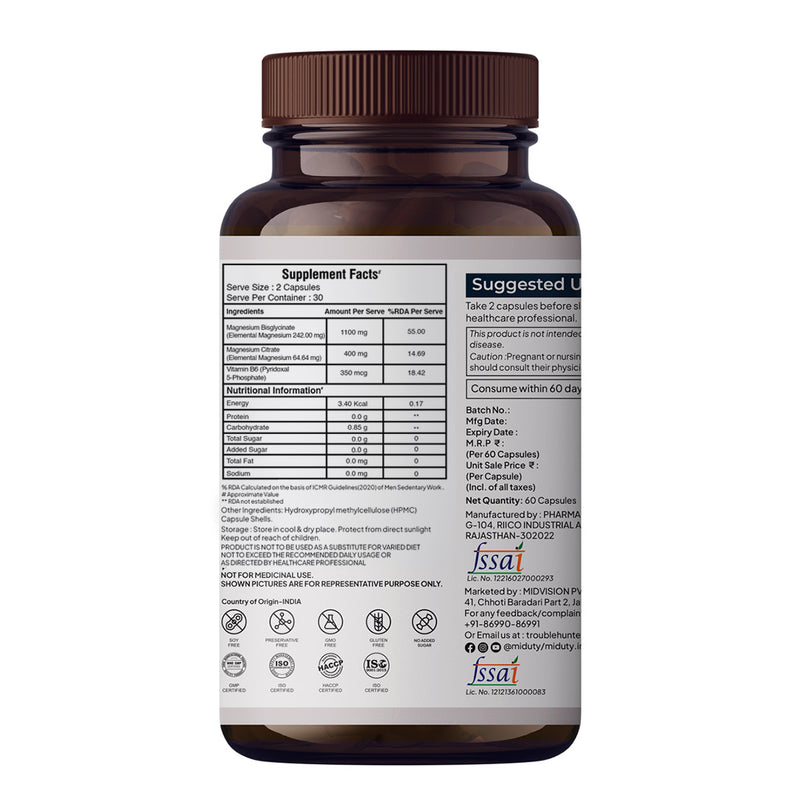 Magnesium relax supplement bottle side view