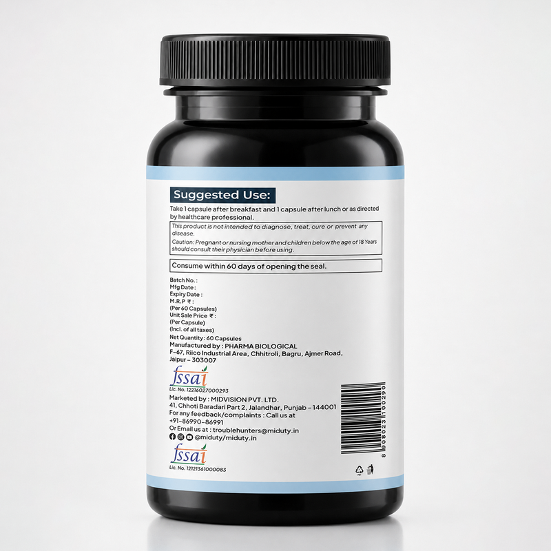 Miduty Thick and Grow Hair Supplement bottle back View