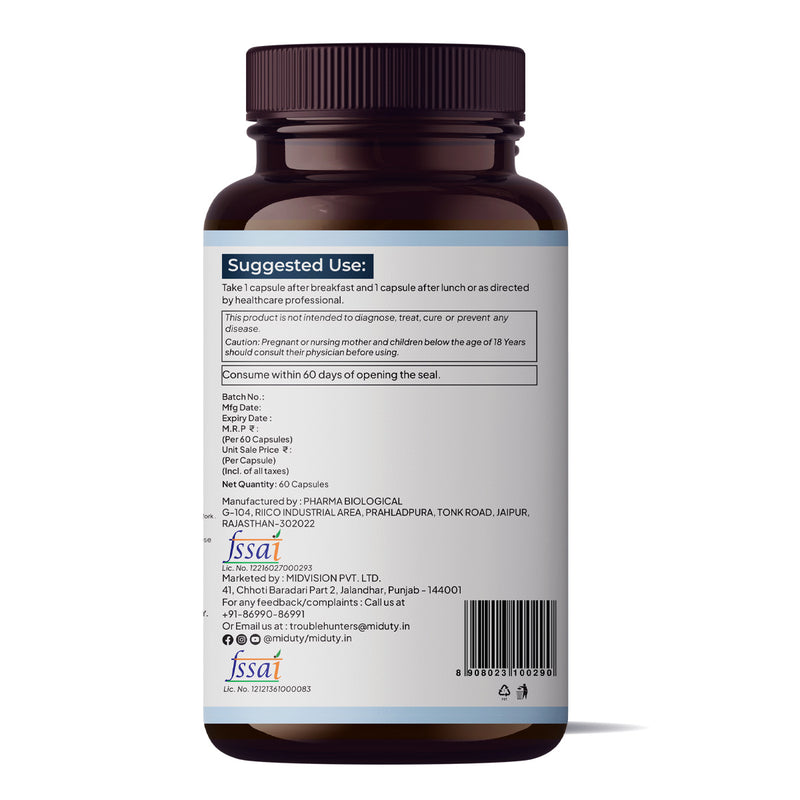 Back Side Packaging of Miduty Hair Growth Supplement