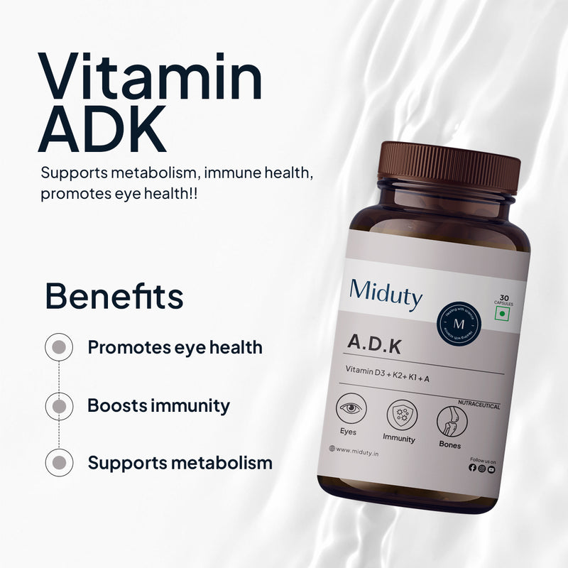 Highlighting Miduty Vitamin A.D.K supplement benefits.