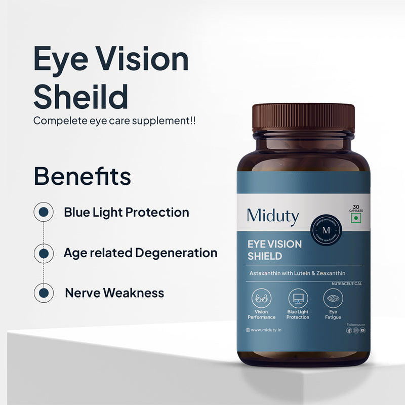 Miduty Eye Vision Shield supplement bottle with benefits