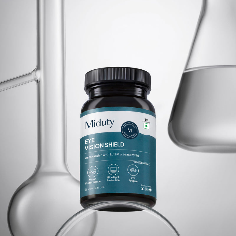 Miduty Eye Vision Shield supplement bottle showing science backed