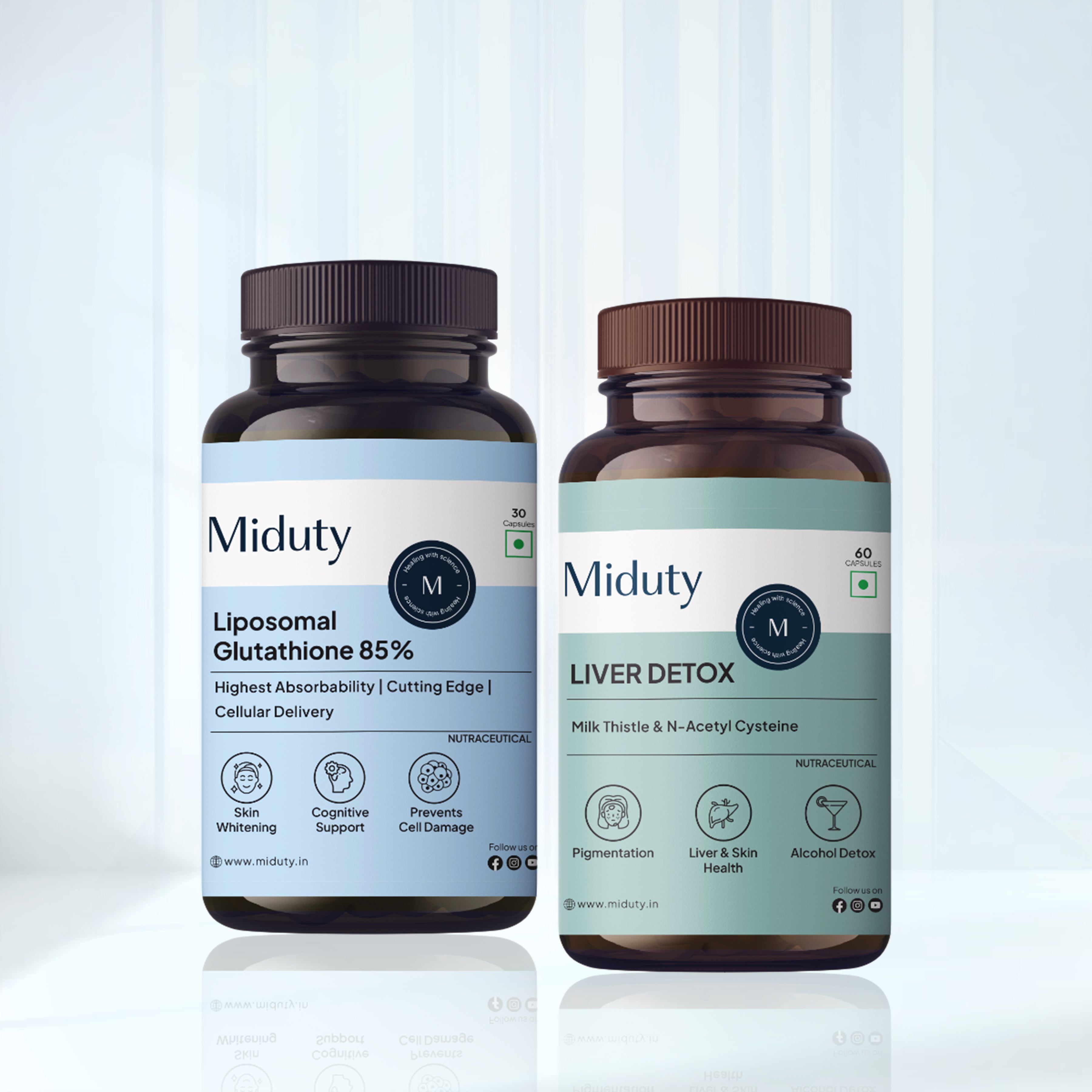 Miduty Lipoomal Glutathione 85% and Liver Detox supplement bottle