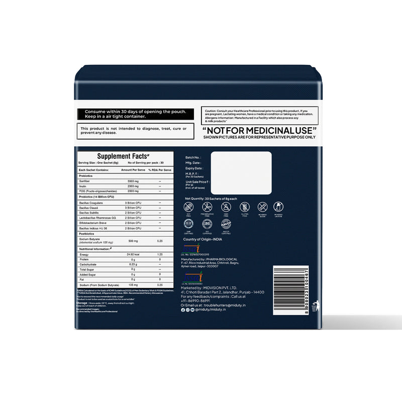 Back Side Packaging of Miduty PROBIOTICS+ Supplement