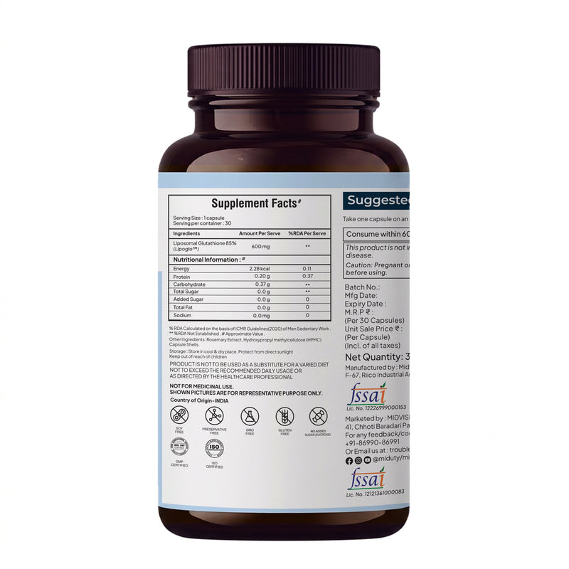 Liposomal Glutathione 40% Supplement Label View