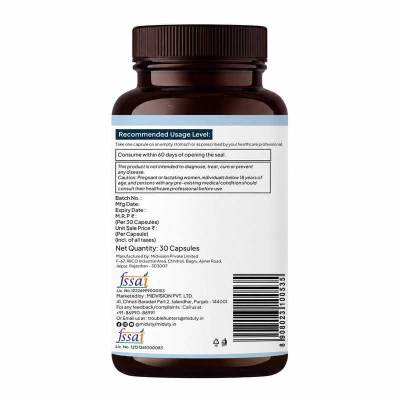 Miduty Liposomal Glutathione capsules bottle back view