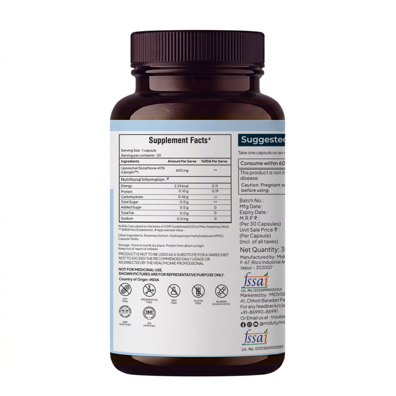 Liposomal Glutathione 40% Supplement Label