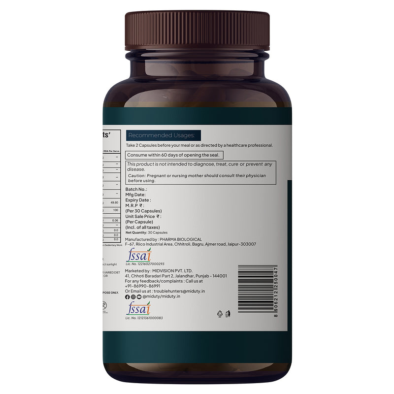 Miduty Berberine Bottle Back Side View