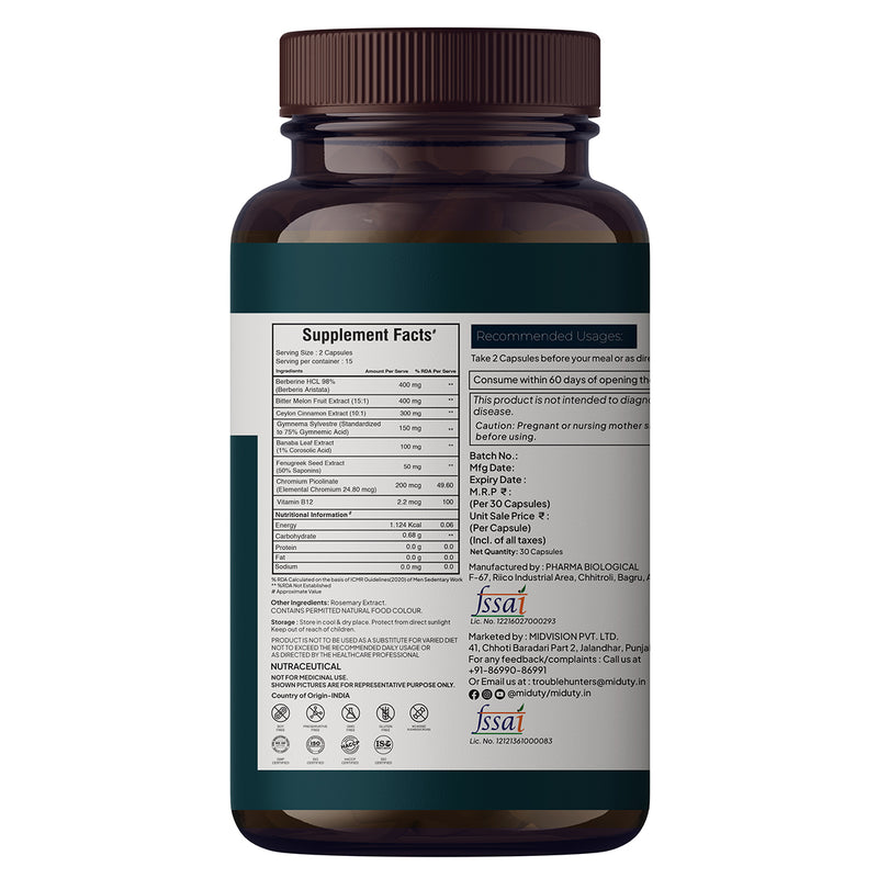 Miduty Berberine supplement bottle side view