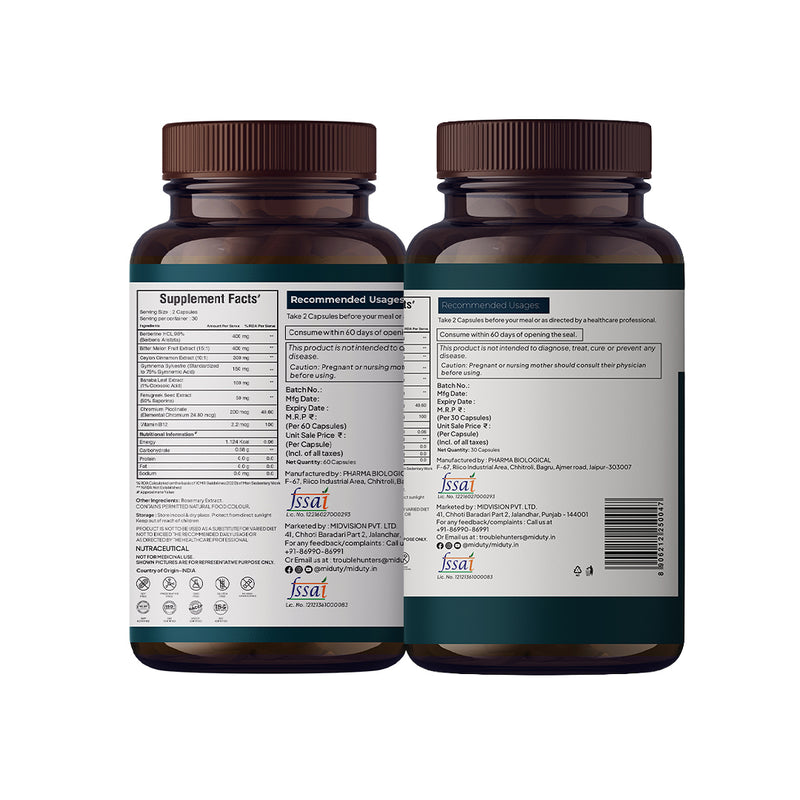 Miduty Berberine supplement bottle back and side view