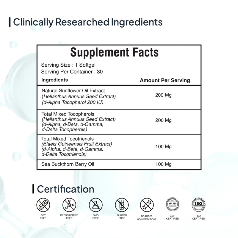 Supplement Facts - Tocotrienol & Tocopherol Soft Gelatin Capsules